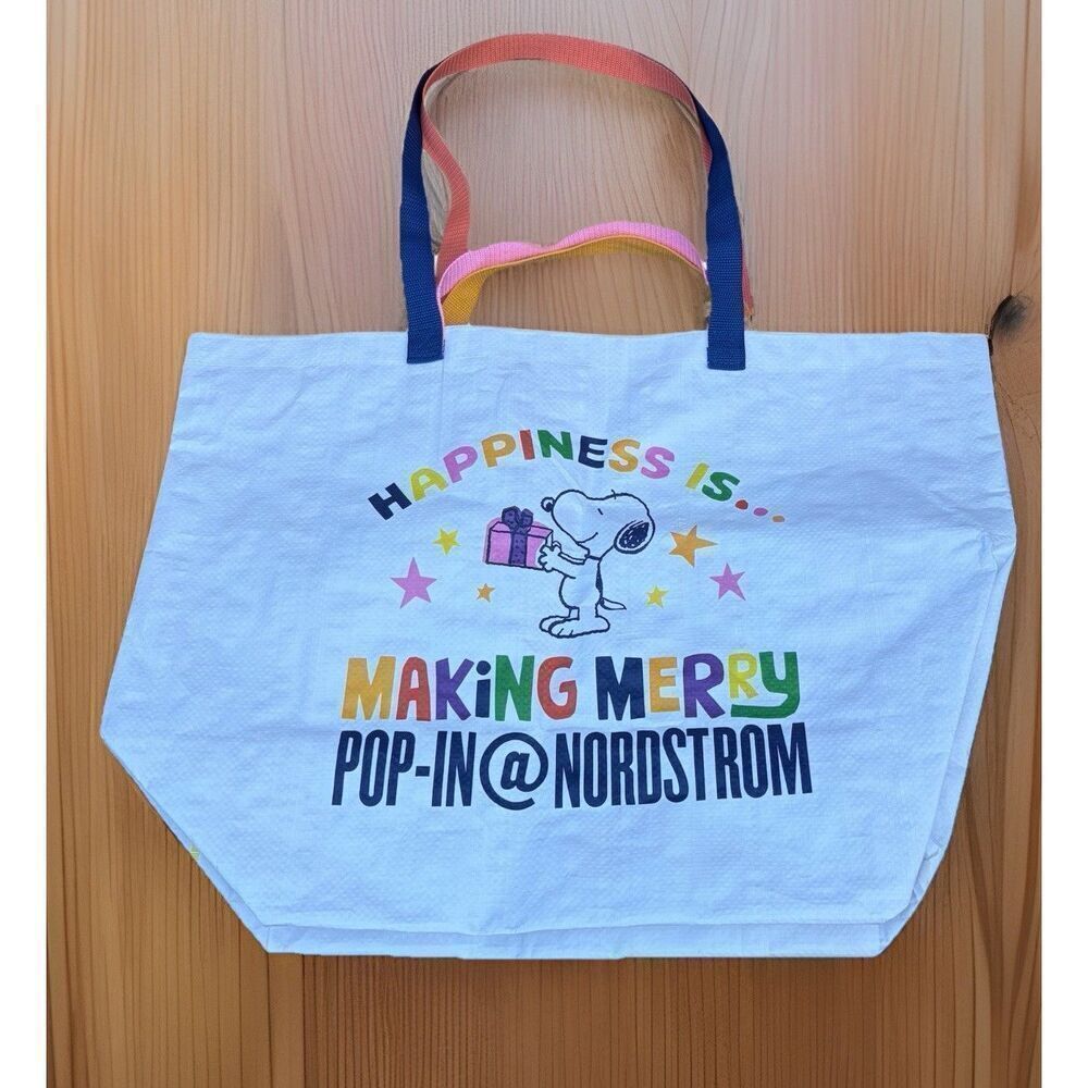 Nordstrom x Snoopy Peanuts Collab Holiday Nylon Shopping Tote Bag